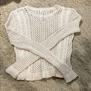 Aeropostale Cream Crew Neck Sweater with Intricate Knit Patterns